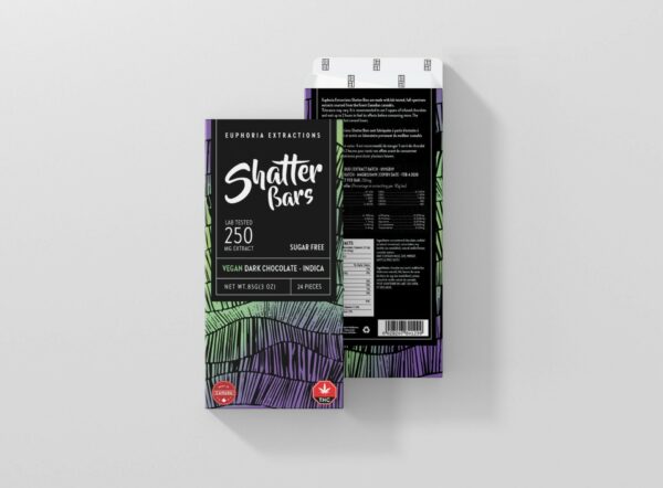 Euphoria Extractions – Shatter Bars – Vegan Dark Chocolate (Sugar Free) – Indica – 250mg THC | Kush Station Canada